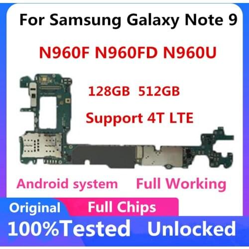 Original Unlocked For Samsung Galaxy Note 9 N960F N960FD N960U Motherboard Main Logic Boards 128GB 512GB Android Full Chip Plate