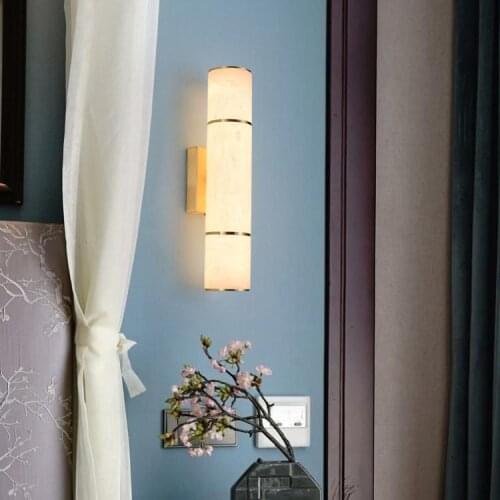 Copper marble wall lamp villa hotel bedroom living room TV background wall aisle creative cylindrical lights