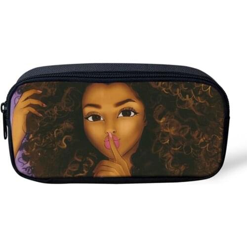 HaoYun Fashion Childrens Stationery Boxes Black African Girls Pattern Kids Pencil Case Afro Arts Womens Travel Make Up Bags
