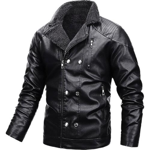 2021 brand cross border winter mens jacket motorcycle leather jacket plush leather jacket large mens leather jacket