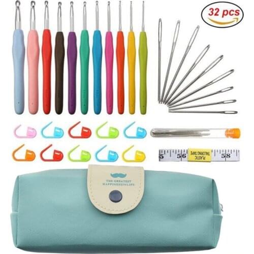 32 pcs Home Use Sewing Tool Set Ergonomic Crochet Hooks Needles Crochet Set Stitches Knitting Crochet Set With beautiful Case