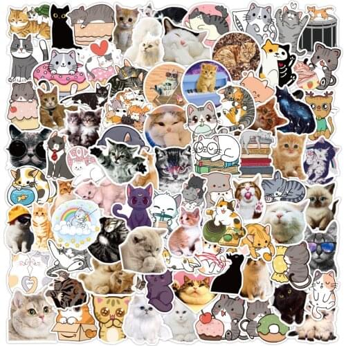 50/100pcs Cute Cat Sticker For Notebooks Stationery Scrapbook Computer Stickers Aesthetic Scrapbooking Material Craft Supplies