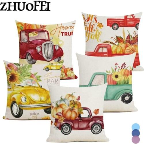 Happy Thanksgiving Cushion Cover 45X45CM Home Decor Pumpkin Truck Print Pillow Case Seat Chair Throw Pillowcase Linen Pillowslip