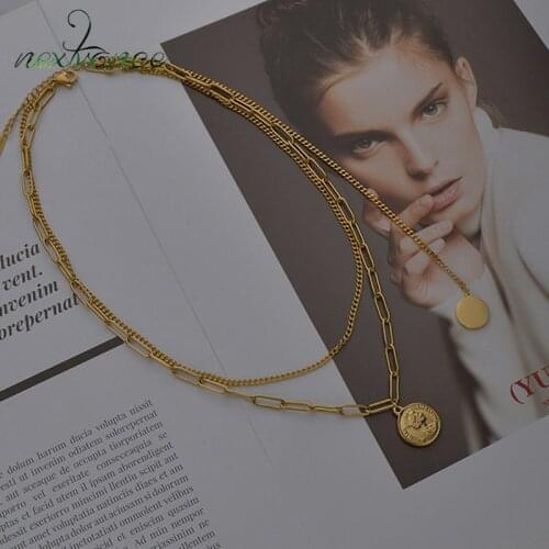 Nextvance Fashion Stainless Steel Necklace Double Line Queen Pearl Necklaces For Women Grilfriend Jewelry Gift