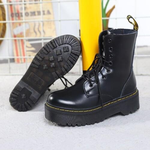 2021 Winter New Chunky Motorcycle Boots For Women Korea Style Fashion Round Toe Lace-up Combat Boots Ladies Shoes Size35-40