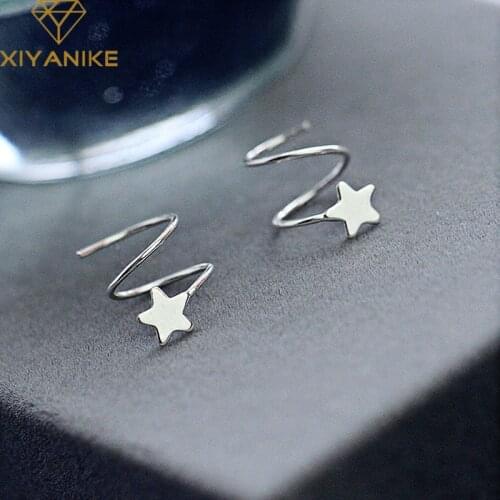 XIYANIKE 925 Sterling Silver Creative Spring Rotating Circle Stud Earrings Charm Women Pentagram Jewelry Gift Prevent Allergy