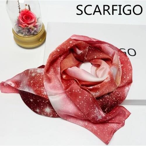 SCARFIGO 2021 Red Gradient Women Silk Scarves Shawls and Wraps Fashion Print Hijab Head Scarves
