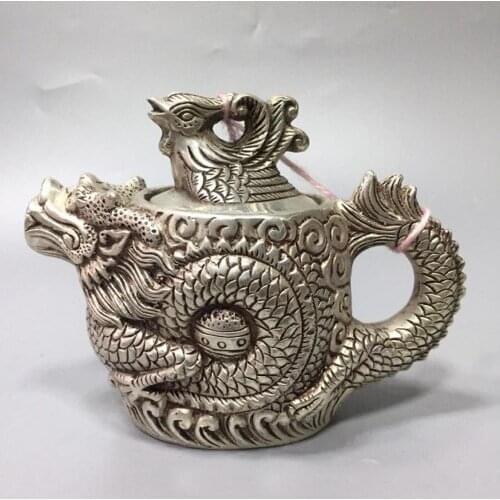 Old China antique White copper Loong Teapot
