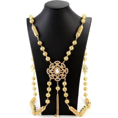 Sunspicems Elegent Morocco Chest Shoulder Chain For Women Wedding Jewelry Gold Color Crystal Strap Chain Bride Gift 2021