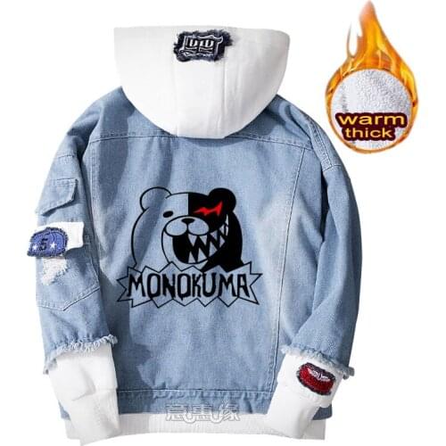 Anime Danganronpa v3 hoodie monokuma cosplay coat Denim jacket for men winter women Jeans Outerwear casual warm Loose sweatshirt