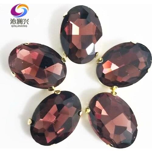 Wine red oval shape High quality Glass Crystal sew on stones,golden bottom claw rhinestone,Diy/Clothing accessories SWTG18