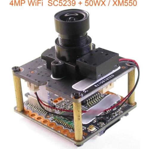 WiFi 4.0MP , 4MP , H.265X 1/2.7" SmartSens SC5239 CMOS + 50WX / XM550 CCTV IP camera PCB board module +M12 5MP Lens +IRCut