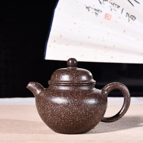 Yixing purple sand pot genuine hand-made purple jade gold placer raw ore Purple mud ball pot Kungfu Teapot Tea Set