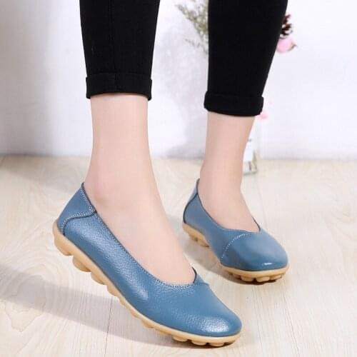 New Spring Autumn Shoes Woman Genuine Leather Women Flats Shallow Womens Loafers Sewing Female Shoe Big Size 35-44