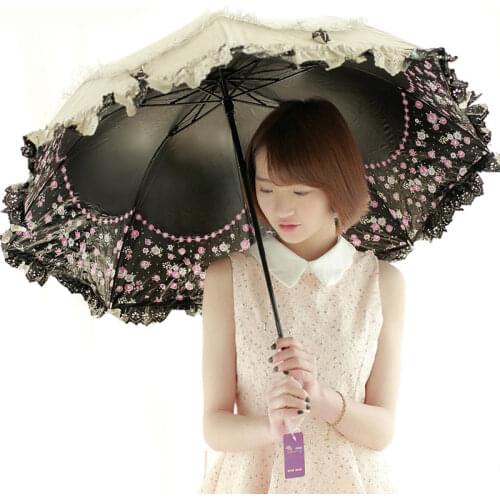 Sun Lace Umbrella Rain Women Sunscreen Korean Three Folding Umbrella UV Clear Princess Windproof Decoration Ombrello Gift SY259