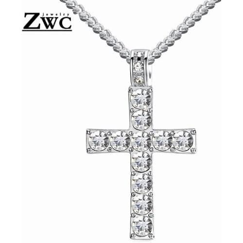 ZWC Fashion Classic Crystal Inlay Cross Pendant Necklace For Women Men Party High End Alloy Necklaces Jewelry Gift Wholesale