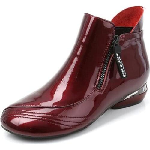 ZXRYXGS Best Classic Top Cowhide Patent Leather Shoes Fashion Ankle Boots Soft Sole Comfort Plus Size Autumn Winter Women Boots