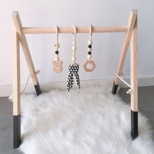 1Set Nordic Cartoon Baby Wooden Rabbit Ear Toys Pendant Gym Fitness Rack Kit Toddler Infant Room Ornament Decoration