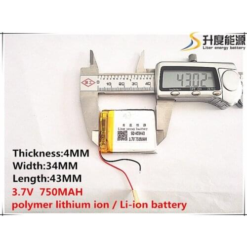 1pcs [SD] 3.7V,750mAH,[403443] Polymer lithium ion / Li-ion battery for TOY,POWER BANK,GPS,mp3,mp4,cell phone,speaker