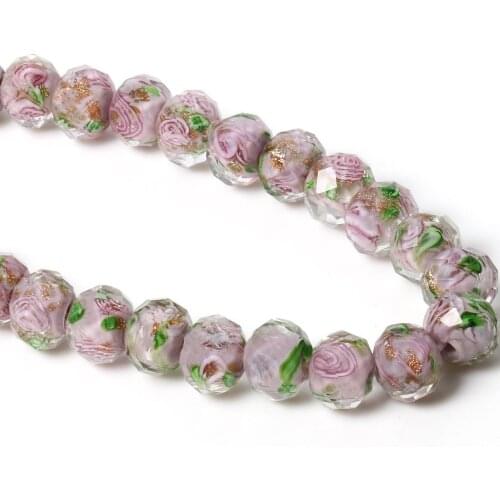 10pcs Purple Faceted Murano Transparent Flower Lampwork Crystal Glass Beads Rondelle Beads For Jewelry Bracelet Diy Making