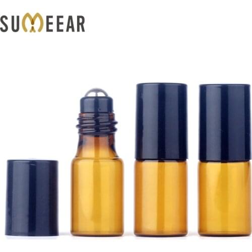 100Pieces/Lot 3ml Mini Roll On Essential Oil Bottles Refillable Roller ball Bottle Brown Glass Bottle Empty Parfum Bottles