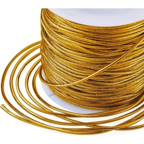 3Roll 1mm Round Elastic Thread Cord Polyester Outside Rubber Inside Elastic Rope Line for Gift Wrapping Ribbon Gold/Silver Color