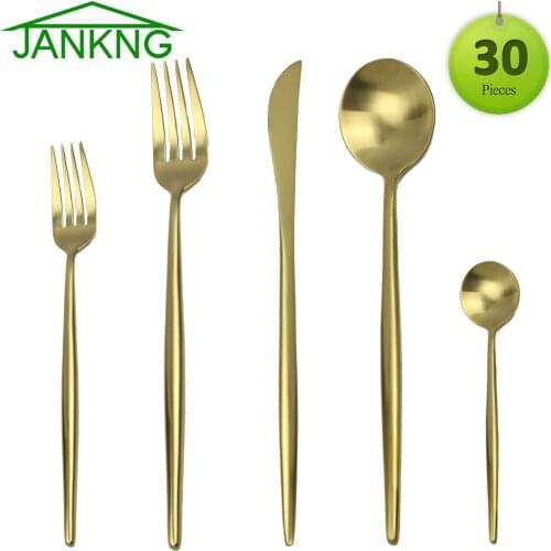 30Pcs Gold Cutlery Set Fork Knife Spoon Thick Flatware 304 Stainless Steel Dinnerware Set Wedding Silverware Set Tableware