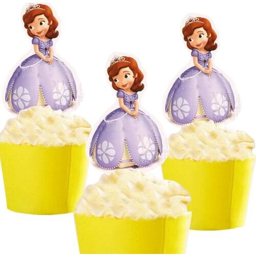 50pcs Pretty Princess Sofia Mermaid Ariel Winnie the Pooh Cartoon Paper Cake Topper Decor Birthday Wedding Party Supplies