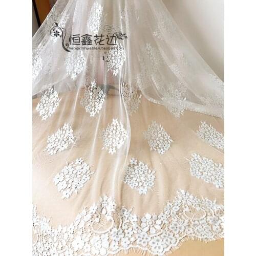 White 145cm *300cm Wedding bridal Dress Applique DIY Bridal Headdress scarf veil Eyelash lace fabric curtainfree shipping