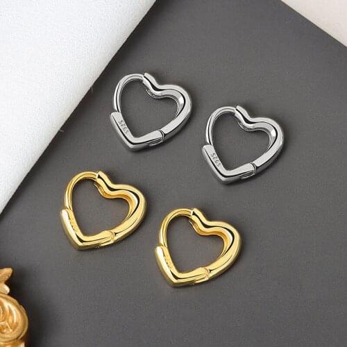 Binmonray 925 Sterling Silver Minimalism Hollow Out Heart Shaped Hoop Earrings for Women Fashion Elegant Korean Earrings Jewelry