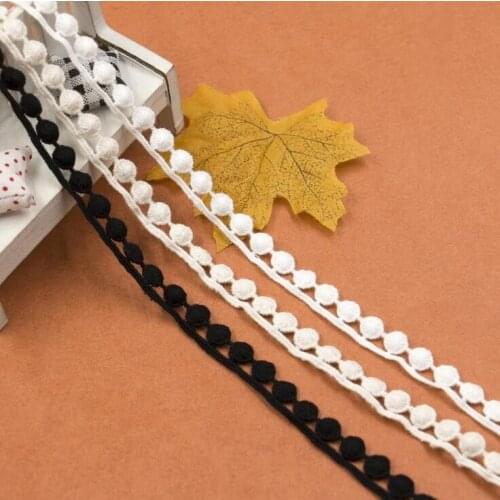 Cindylaceshow 5 Yards 1.2cm Width Woven Cotton Peas Lace Trim DIY Sewing Curtain Craft Decoration Cotton Pompom Trim Lace Ribbon