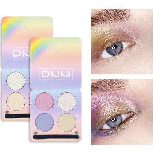 DNM 4 Colors New Facial Makeup Natural Glitter Eyeshadow Palette With Brush Shimmer Highlighter Face contour Nude Cosmetic TSLM2