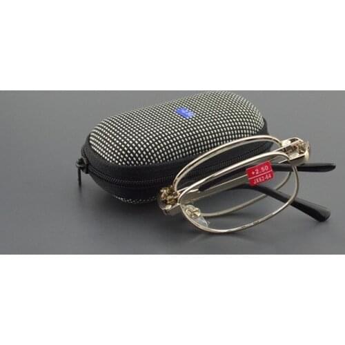 TWO PAIRS! Portable golden metal frame classic foldable reading glasses with belt case +1 +1.5 +2 +2.5 +3 +3.5 +4. 918