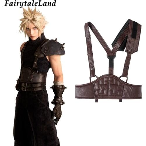 Final Fantasy Remake Cloud Strife Cosplay Harness Fancy Halloween Costume Accessories Faux Leather Belt Brown Waistband