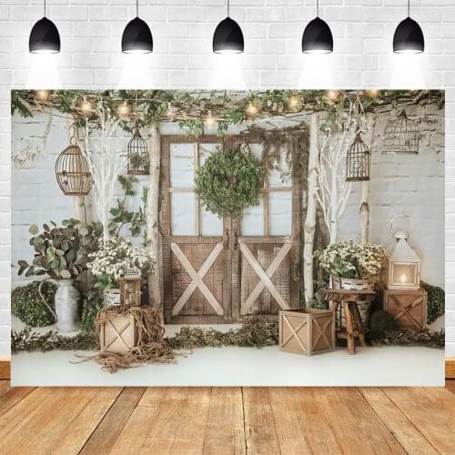 Yeele Photocall Baby Birthday Backdrop Photography Wood Door Flowers Portrait Party Decor Background Photo Studio Photographic