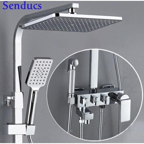 Electroplated Silver White Gold Black Hot Cold Thermostatic Bathroom Shower System Wall Mounted 3 Functions Shower Fixtures