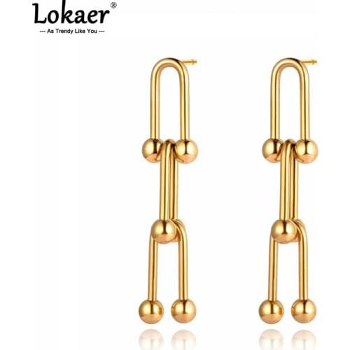 Lokaer Hiphop/Rock Stainless Steel Geometry Earrings For Women Girls Trendy Bohemia Chain Link Party Earrings Jewelry E21067