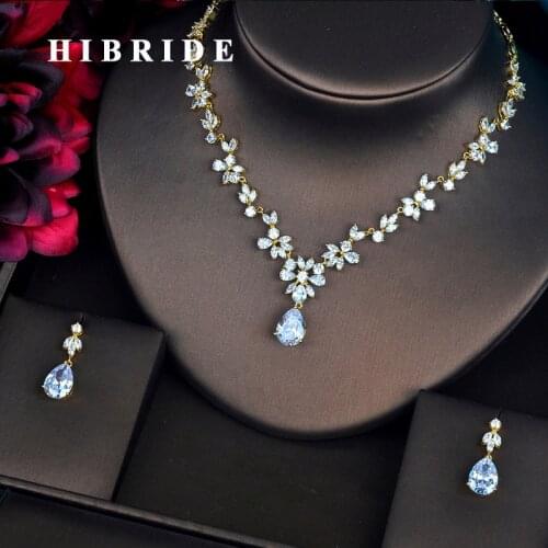 HIBRIDE New Fashion Sparking Flower Full Cubic Zirconia Jewelry Sets For Women Earring Necklace Set Dress Accessories N-326