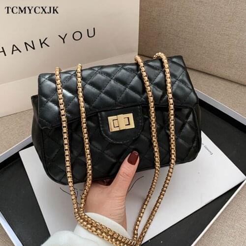 Plaid Chain Crossbody Bags Women Messenger Bag Female Fashion New Lock Cross Body Shoulder Bag PU Leather Small Square Flap Bag