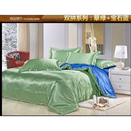 Green blue silk satin bedding set satin sheets queen full quilt duvet cover super king size bedspreads bed linen double luxury