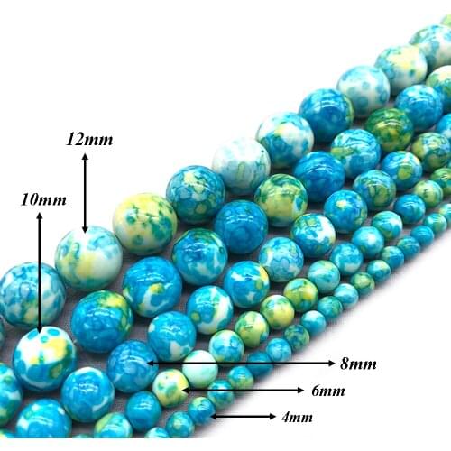 Natural StoneBlue Yellow Dots Rainbow Stone Round Loose BeadsFitMulti-purpose Jewelry Making 4 6 8 10 12 MMPick Size J241
