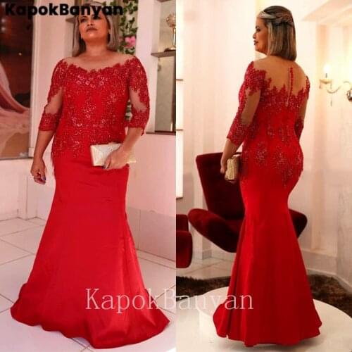 Illusion Scoop Neck 3/4 Sleeves Lace Mermaid Mother of the Bride Dress Long Formal Evening Gown