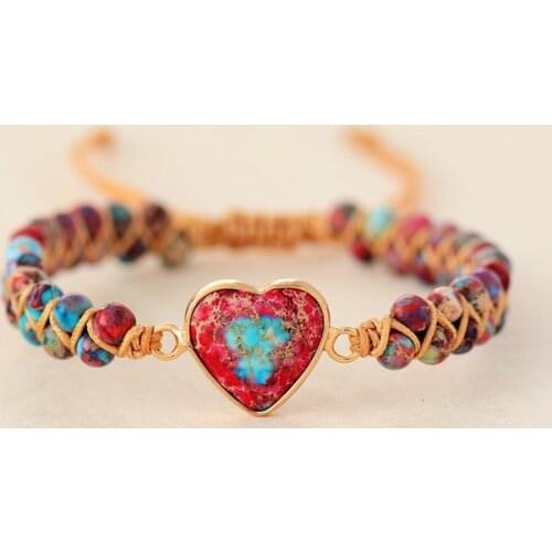 Love Natural Stone Heart Charm Bracelets String Braided Macrame Bracelets Jaspers Friendship Wrap Bracelet Femme Women Jewelry