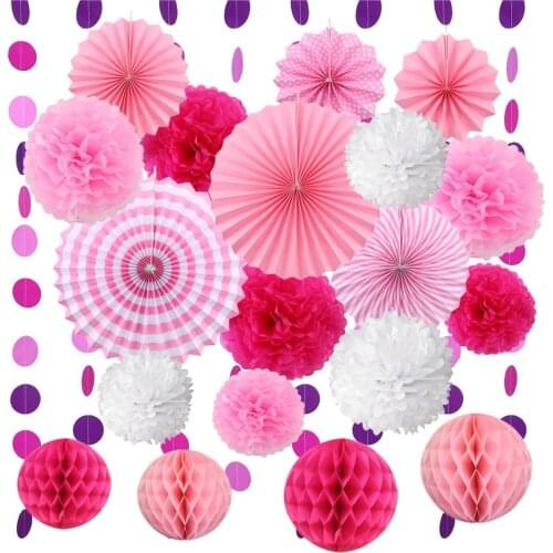 METABLE 20PCS Tissue Paper Pom Poms Flower Fan and Honeycomb Balls Circle Paper Garland for Birthday Wedding Festival Decoration