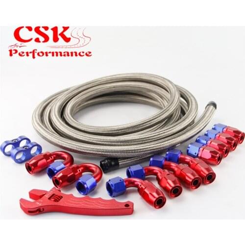 AN10 Stainless Steel/ Nylon Braided Hose line Fitting Adaptor kit + Wrench Tools Spanner Black/Silver