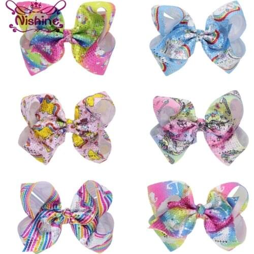 Nishine New Girls Sequin Bow Hair Clip Unicorn Horn Large Bowknot Hairpins Cheerleading Bows Children Headwear Hair Accessories