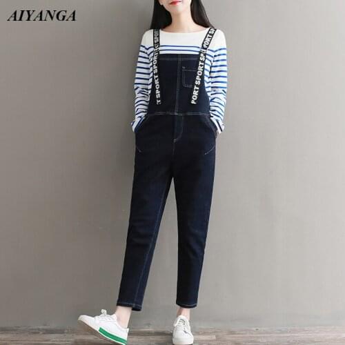 New 2019 Spring Women Strap Jeans Casual Denim Pants Female Overalls Jeans High Waist Loose Jean Fashion Strap Pant For Women