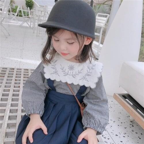 2020 Autumn New Girls' Plaid Embroidered Shirt Toddler Baby Long Sleeve for Cotton Fashion Tops Clothing Girls Fashion Shirts