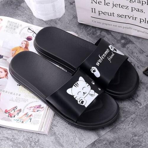 Summer New Cute Women Home Slippers Light Soft Flat EVA Bathroom Slides Lovely Cat Non-slip Kids Flip Flop Summer Indoor Slipper