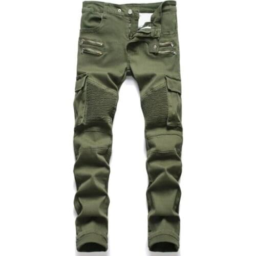 New Fashion Mens Biker Jeans Punk Style Men Cargo Denim Pants Zipper Pocket Motorcycle Jeans Male Pantalones Hombre
